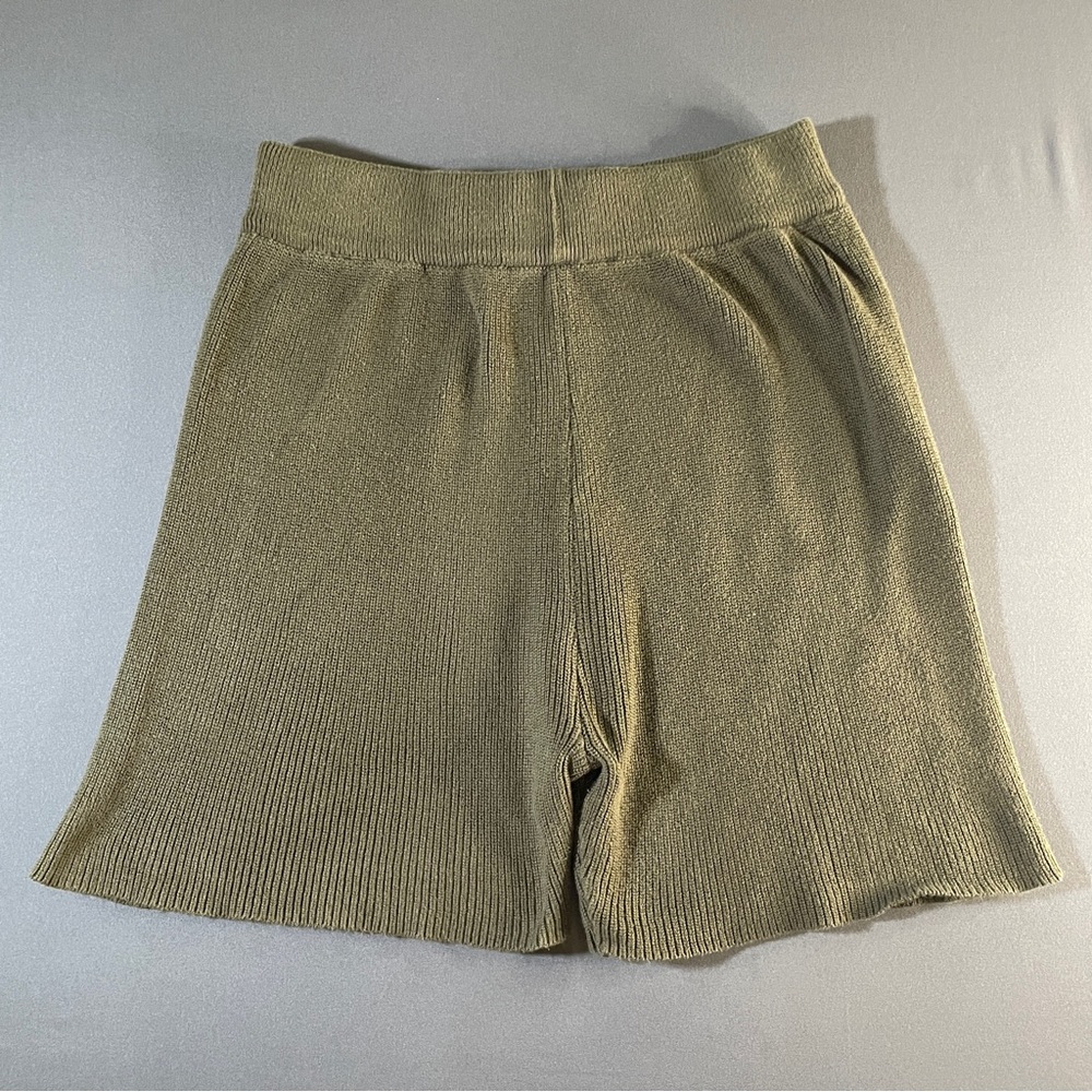 Cotton High Waist Knit Shorts - Olive Green